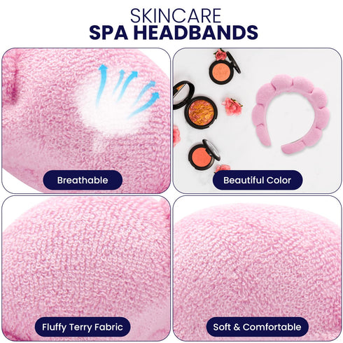 Pink Spa Headband for Washing Face, Soft Terry Cloth Makeup Headbands for Women