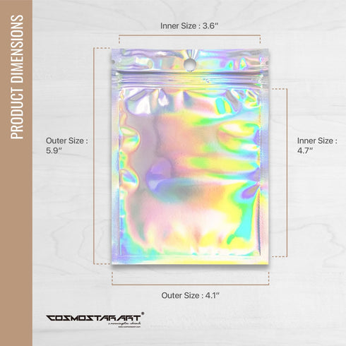 100 Pack Mylar Ziplock Pouches, Holographic Resealable Bags with Clear Front for Multipurpose Storage (4"x6")