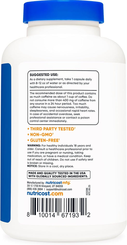 Nutricost Caffeine with L-Theanine, 100mg of Each, 240 Capsules, Non-GMO and Gluten Free