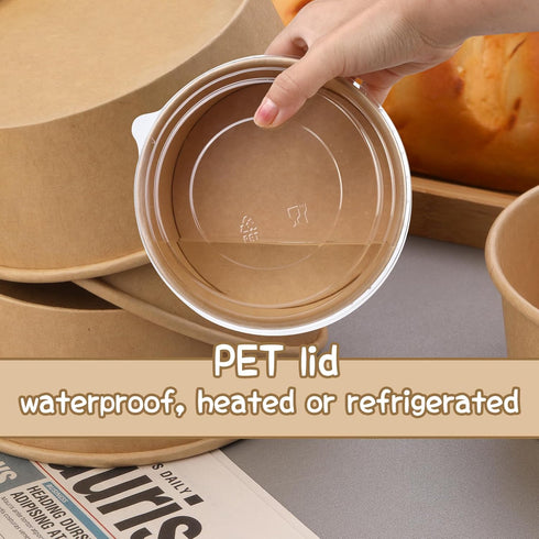 25oz Disposable Bowls with Lids, 25Pack Large Kraft Paper Salad Bowls for Hot Cold Food, Soup, Ice Cream