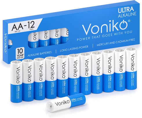 Voniko Premium Grade AA Batteries, 12 Pack Alkaline Double A Battery, Ultra Long-Lasting, Leakproof 1.5v Batteries