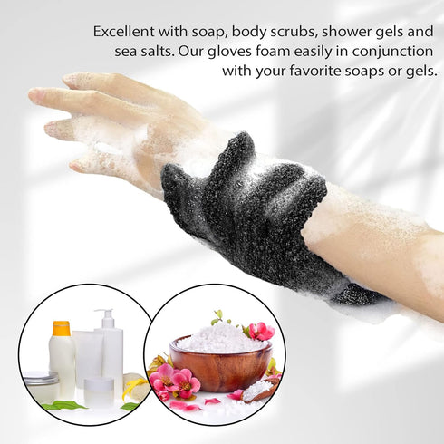 Evridwear Exfoliating Dual Texture Bath Gloves - 1 Pair Black Heavy Glove for Shower, Spa, Massage, Body Scrubs