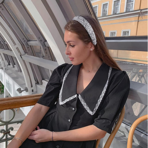 Wecoe Rhinestone Diamond Bling Glitter Sparkle Silver Fashion Headbands, Thick Padded Hair Accessories for Women and