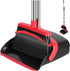 Broom and Dustpan Set, 52-in Long Adjustable Handle Broom with Dustpan Teeth for Home Kitchen Office Floor (Black&Red)