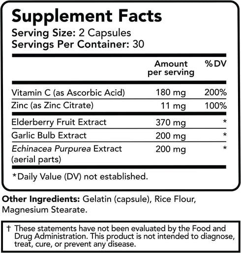 Vitamin Bounty Elderberry Immune Support - with Zinc, Vitamin C & Echinacea, 5-in-1 Blend, Non-GMO - 60 Capsules, 2 Pack
