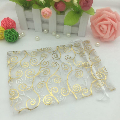100pcs Sheer Organza Favor Bags, Rattan Print Gift Bags for Wedding Baby Shower, 3x4 inch, White