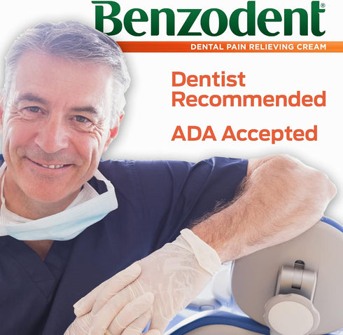 Benzodent Maximum Strength Dental and Oral Pain Relieving Cream, 1oz for Dentures, Mouth Sores, Braces
