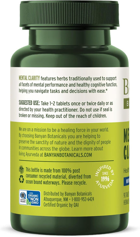 Banyan Botanicals Mental Clarity, Organic Supplement with Gotu Kola & Bacopa, 90 Tablets