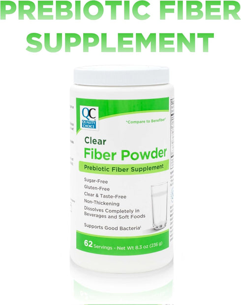 Quality Choice Clear Prebiotic Fiber Supplement Powder for Digestive Health - 62 Servings, 8.3 Ounces - Tasteless