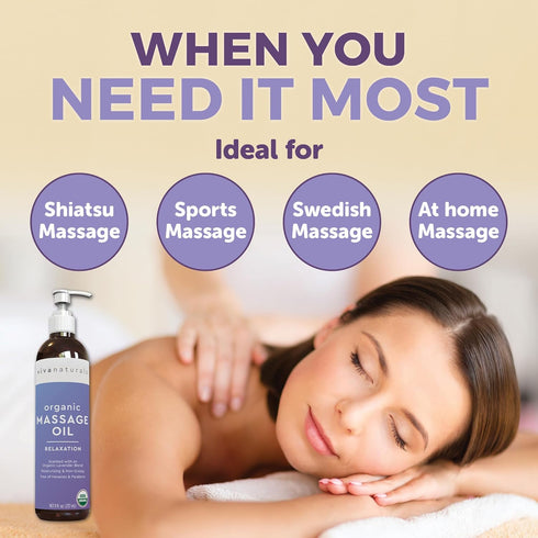 Viva Naturals Organic Massage Oil (8 fl. oz.) - Lavender Scented Relaxing Body Massage Oil for Massage Therapy - Perfect for Home Use & Professional Massages - Non-Greasy and Non-Sticky Formula