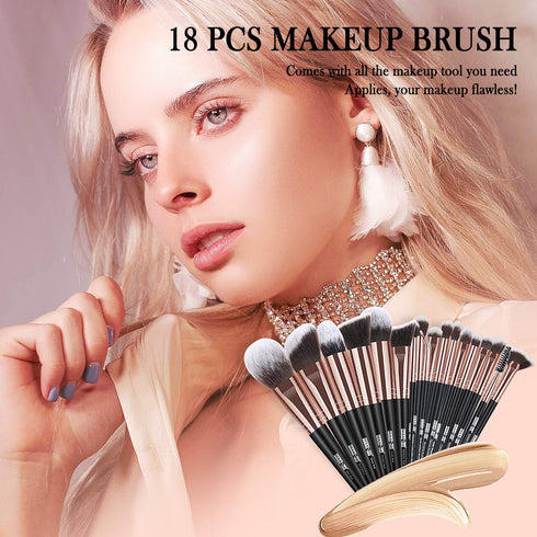 Makeup Brushes - 18 Pcs Professional Premium Synthetic Makeup Brush Set with Case, Travel Make up Brushes (Black Gold)