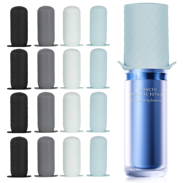 Silicone Bottle Covers for Travel, Leak Proofing Elastic Sleeves for Shampoo & Body Wash Containers (16 Pack)