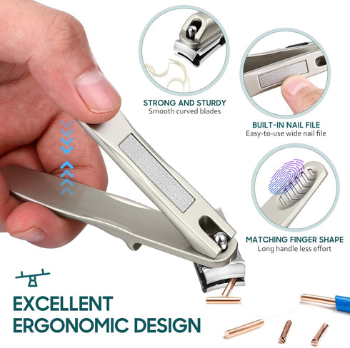 Nail Clippers for Seniors, 360 Degree Rotary Fingernail and Toenail Clippers with Long Handle