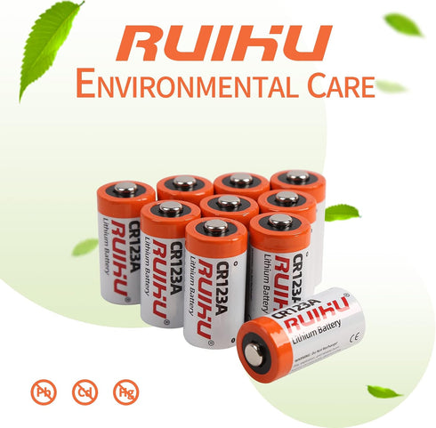 CR123A Lithium Battery 10 Pack 3V 1500mAh Lithium Manganese Dioxide for Flashlight Alarm
