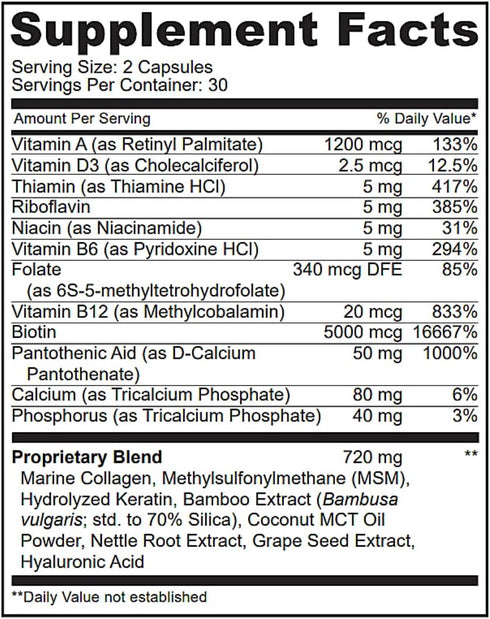 Biotin with Hyaluronic Acid, Collagen and Keratin – 25000 mcg Hair Growth Vitamins for Men and Women – 60 Capsules