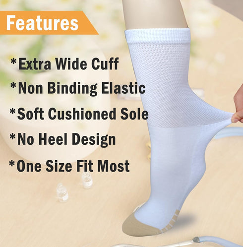 SYOLLAVE 6 Diabetic Socks Extra Width Non Binding Neuropathy Super Wide Bariatric Sock for Men Women Pairs Large Size