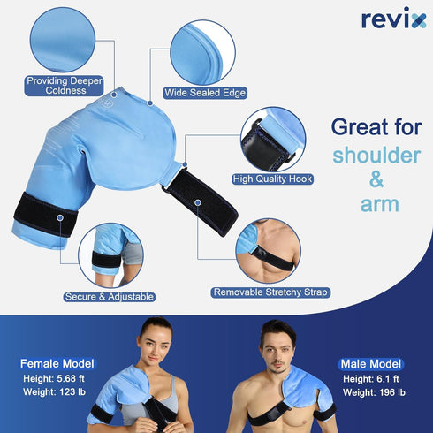 REVIX XL Shoulder Ice Pack for Rotator Cuff, Reusable Gel Cold Wrap for Shoulder Injuries & Surgery