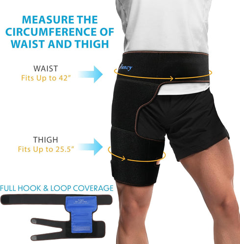 LotFancy Hip Brace with Hot Cold Pack, Gel Ice Pack Groin Wrap Support for Men and Women
