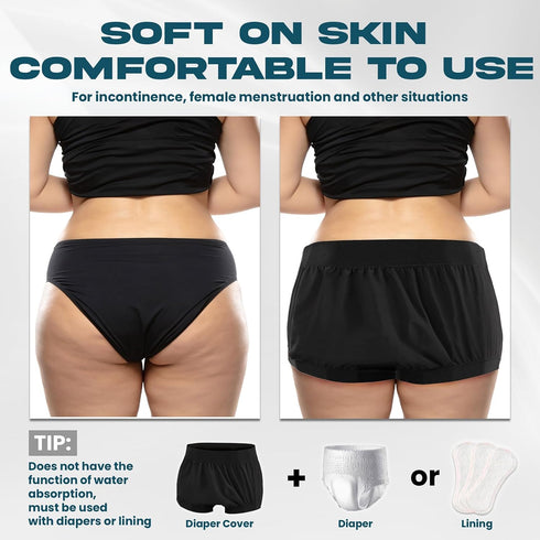 Menpol 2 Adult Plastic Pants Diaper Cover, High Waist Rubber Incontinence Pant Washable, Reusable Plastic Underwear
