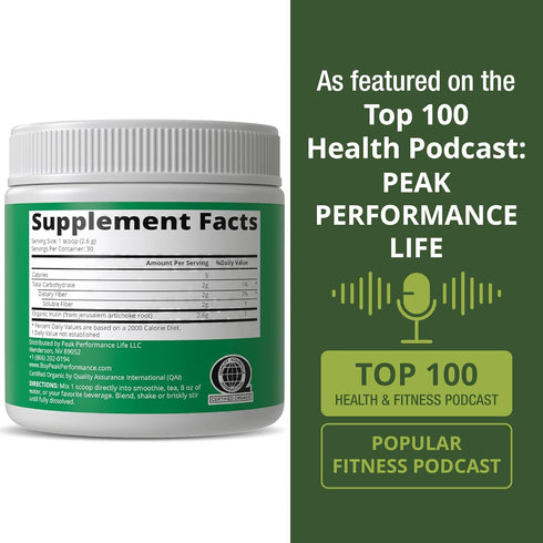 Organic Inulin Powder - Natural Prebiotic Fiber for Gut Health, USDA Organic Raw Plant Based Vegan Supplement