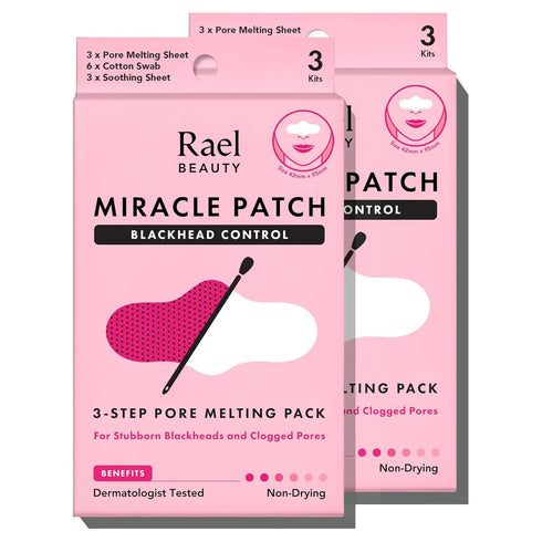 Rael Blackhead Remover, Miracle Patch Melting Pack - 3 Step Kit with Nose Strips, Soothing Sheets, Cotton Swabs