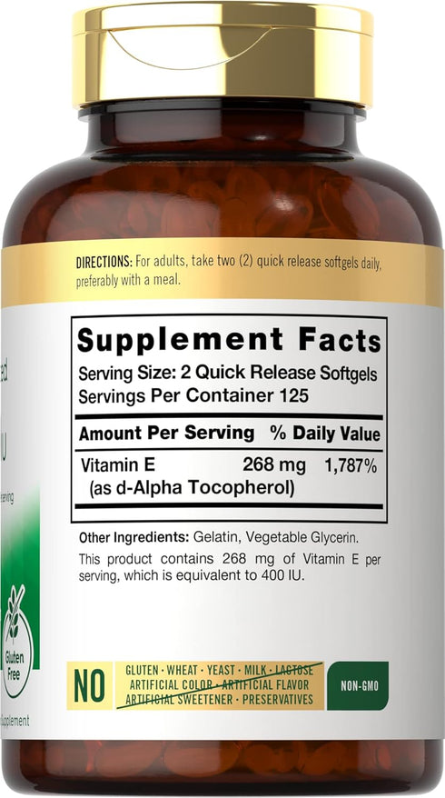 Carlyle Vitamin E 400 IU Softgels | 250 Count | Naturally Sourced | Non-GMO and Gluten Free