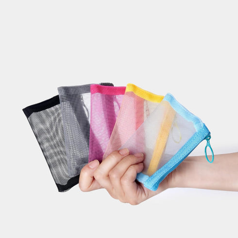 Patu Mini Zipper Mesh Bags - 3" x 4", Size XS/A8, 5 Pieces, Keychain Pouch, Coin Purse, Clear Travel Kit Organizer