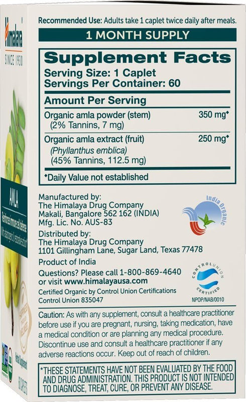 Himalaya Organic Amla/Amalaki, 600 mg, 60 Caplets, Active Immune Support, 2 Month Supply, 2 Pack