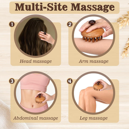 Trinkrittey 2 Pack Wooden Scalp Massager Comb Wooden Hair Brush Head Gua Sha Brush Hair Scrubber Portable Handheld