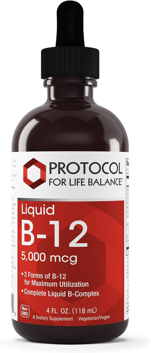 Protocol Liquid B-12 5,000mcg - Nervous System Support, Dairy Free & Vegan Vitamin B Liquid, 4 fl oz