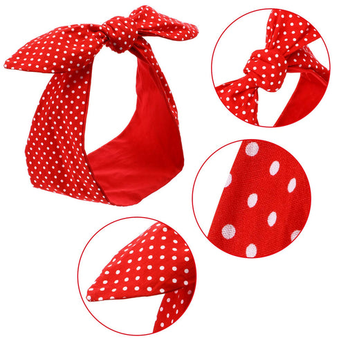 Hicarer Cute Red Polka Dot Bow Headbands Retro Bandana Headwraps 50s Vintage Hair Accessories for Women Halloween