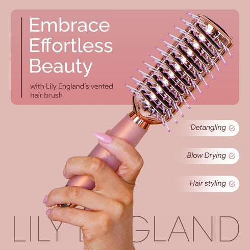 Lily England Vented Hair Brush for Blow Drying, Easy Detangling Hairbrush for Women, Rose Gold