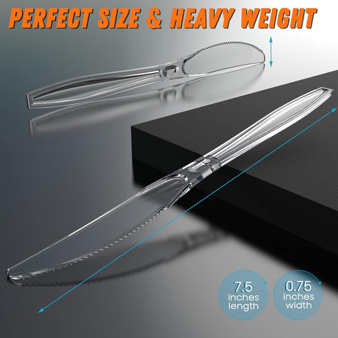 7.5" Clear Plastic Heavy Duty Knives, Upgraded Heat Resistant & BPA Free, 84 Count for Party Supply