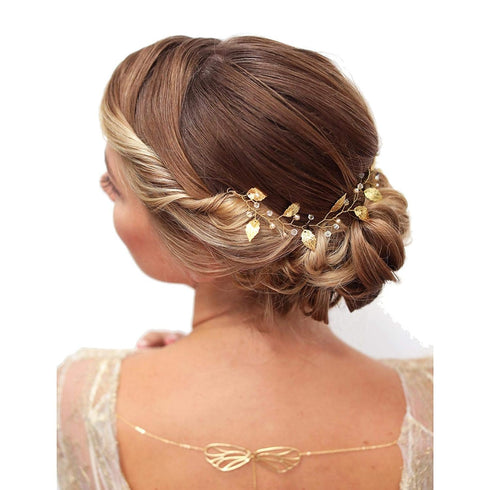 Sither Bridal Leaf Headband, Gold Hair Vine Headband for Wedding Flower Girl, Boho Hair Accessory