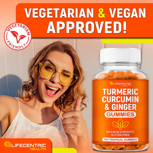 Turmeric Gummies for Adults and Kids - Max Strength Turmeric and Ginger Supplement, Vegan Organic Natural for Overall