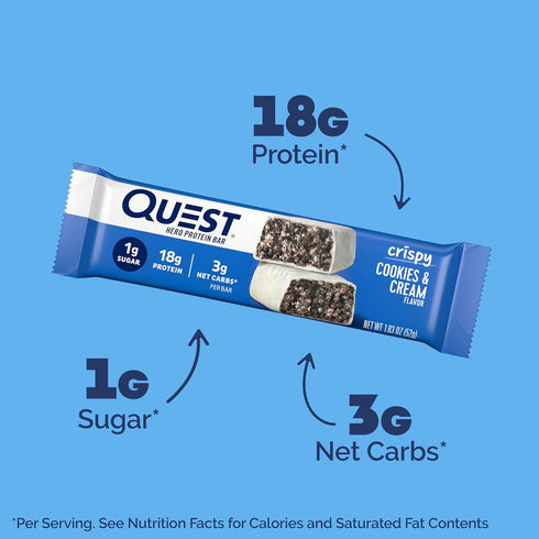 Quest Nutrition Crispy Cookies & Cream Hero Protein Bar, 18g Protein, 1g Sugar, 3g Net Carb, Keto Friendly, 12 Count