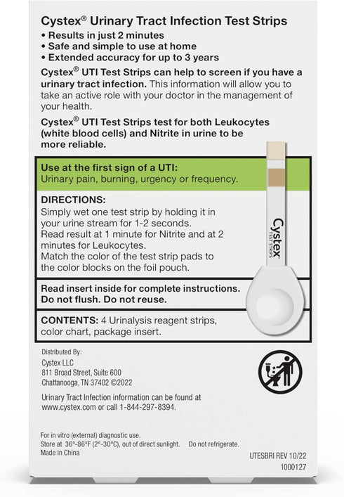 Cystex Urinary Tract (UTI) Test Strips - At Home Test for Women & Men, Easy to Read Results, 4 Count