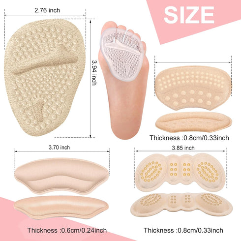 8 Pairs Heel Grips for Women's Shoes, Shoe Pads Inserts, Cushions for Too Big Shoes