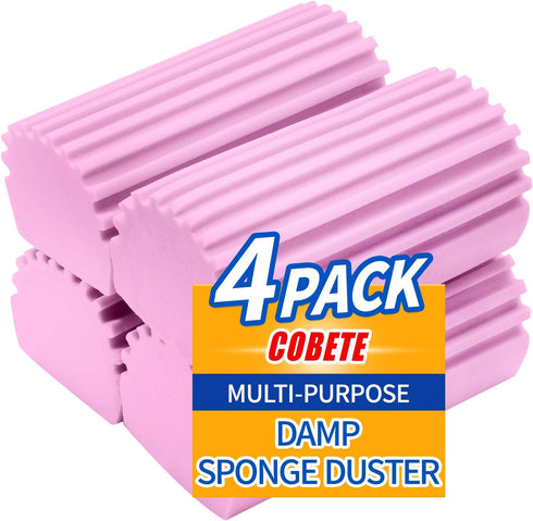 Damp Clean Duster Sponge, 4 Pack Reusable Magic Eraser for Household Cleaning Blinds, Glass, Baseboards (Pink)