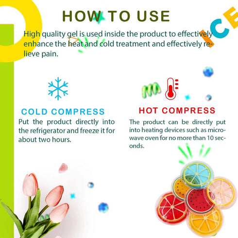 Kids Ice Pack, Reusable Hot or Cold Gel Cooling Pad for Injuries, Swelling, Pain Relief, and Tired Eyes (Fruit)