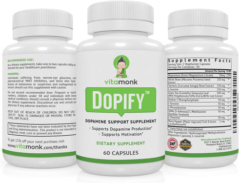 VitaMonk Dopify Dopamine Supplement with Uridine Monophosphate, Mucuna Pruriens, L-Theanine, 60 Capsules