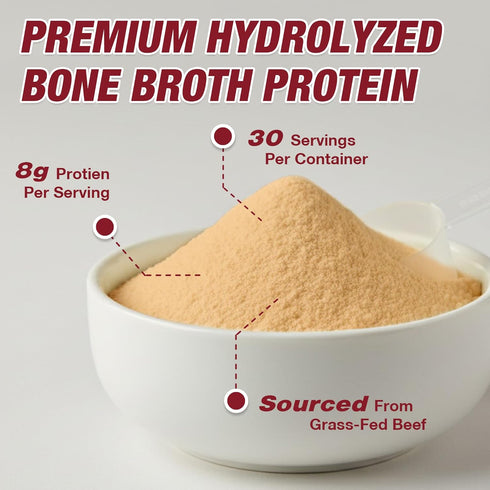 Zammex 30 Beef Bone Broth Protein Powder - Grass-Fed Hydrolyzed Collagen, Supports Hair Skin and Joint & Bone Health