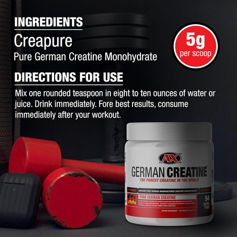 German Creatine - Pure Creapure Micronized Creatine Monohydrate Powder, 270g (54 Servings), 99.99% Purity