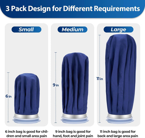 Ice Pack for Injuries Reusable: Ohuhu 3 Packs Ice Cold Packs Ice Bag Hot Water Hot & Cold Therapy Pain Relief for Knee Leg Injury No-Leak Breathable Waterproof Ice Bags 3 Sizes 6"/9"/11", Blue