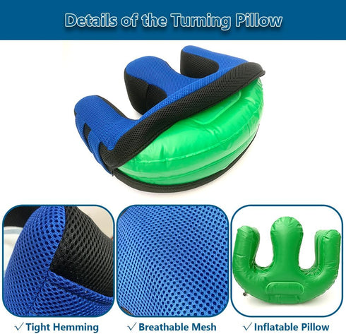 Inflatable Turning Pillow, U-Shaped Bedridden Positioning Device with Removable Polyester Cover, Nursing Aid