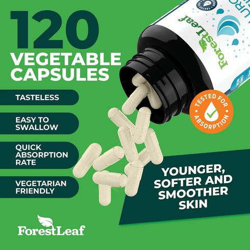 ForestLeaf Hyaluronic Acid Supplements - 100mg Dietary Powder Capsules + 50mg VIT C, 120 Caps
