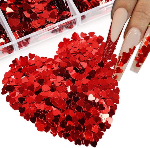 6 Grids Heart Nail Sequins 3D Holographic Nail Glitter Flakes for Valentine's Day Nail Decals for Women