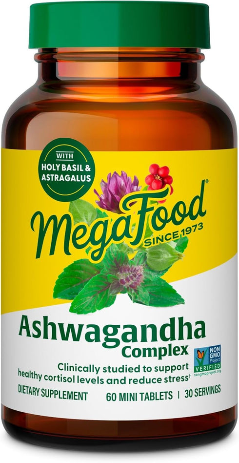 MegaFood Ashwagandha Complex, Vegetarian Cortisol Supplement with Astragalus Root & Holy Basil, 60 Mini Tablets