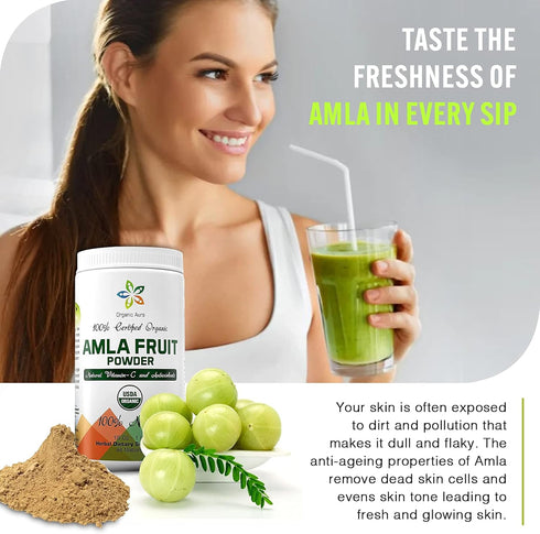 Certified Organic Aura Amla Powder - 16Oz (1Lb) - Powerhouse of Natural Vitamin C & Antioxidants