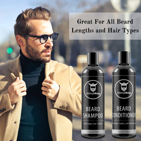 Striking Viking Beard Wash Set - Beard Shampoo and Conditioner for Men with Argan & Jojoba Oils